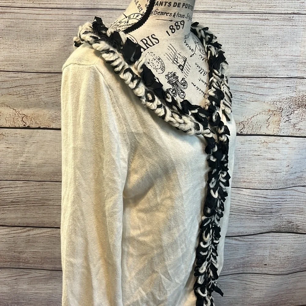 Nic + Zoe Cropped Cardigan Sweater Shrug Yarn Trim Size Petite Large